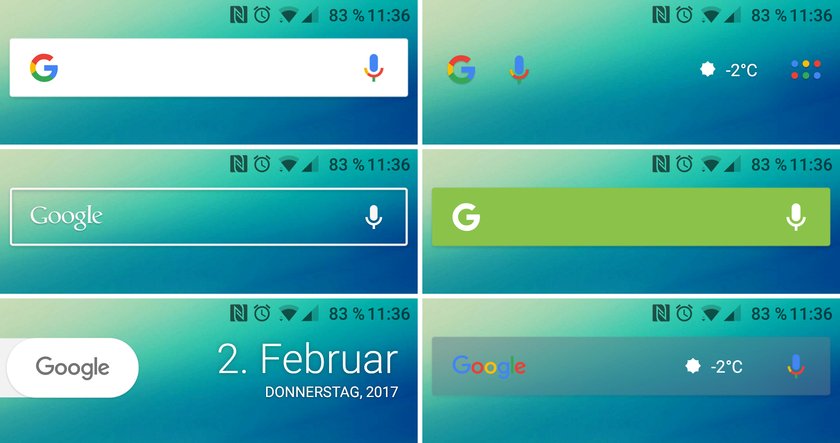 Verschiedene Designs der Suchleiste – mit Nova Launcher hat man die freie Wahl