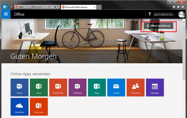 Klickt hier, um die Setup-Datei von Office 365 herunterzuladen und zu installieren.