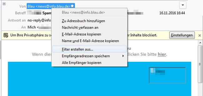 Wählt diese Option, um Mails des Absenders herauszufiltern.