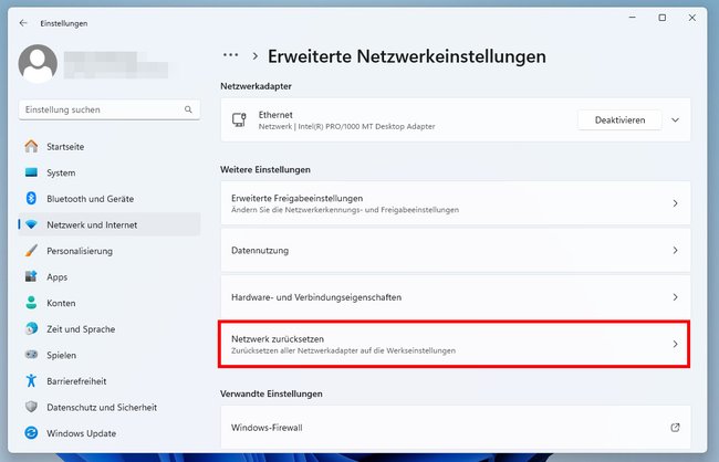 Hier setzt ihr das Netzwerk in Windows 11 zurück. (Bildquelle: GIGA)