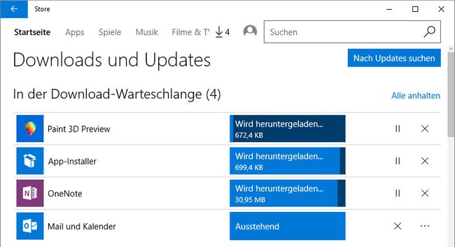 Hier werden App-Updates im Windows Store installiert.