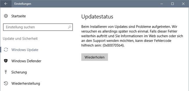 Der Fehler 0x800705b4 in Windows 10.