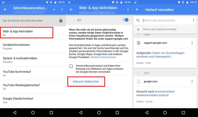 Android: Rechts seht ihr, wonach in Google gesucht wurde.