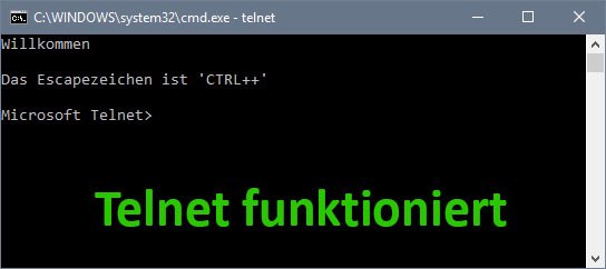 Die Telnet-Kommandozeile lässt sich starten.