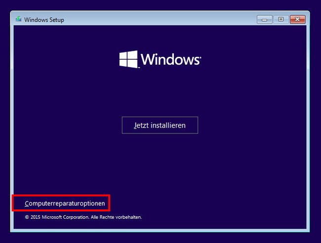 Wählt hier die Computerreparaturoptionen aus.
