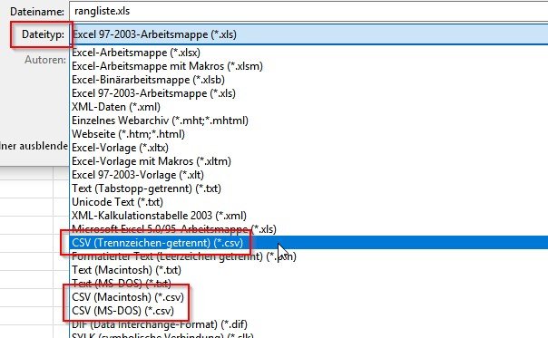 Mit kommas getrennte werrteliste in tabelle schreiben - Deutschland