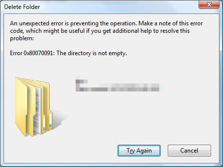 0x80070091 bei einem Lösch-Versuch eines Ordners.