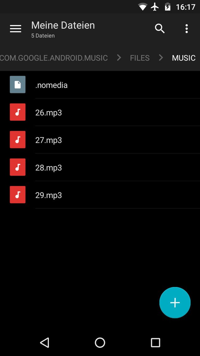 Hier seht ihr die heruntergeladenen MP3-Dateien von Google Play Music auf der SD-Karte.