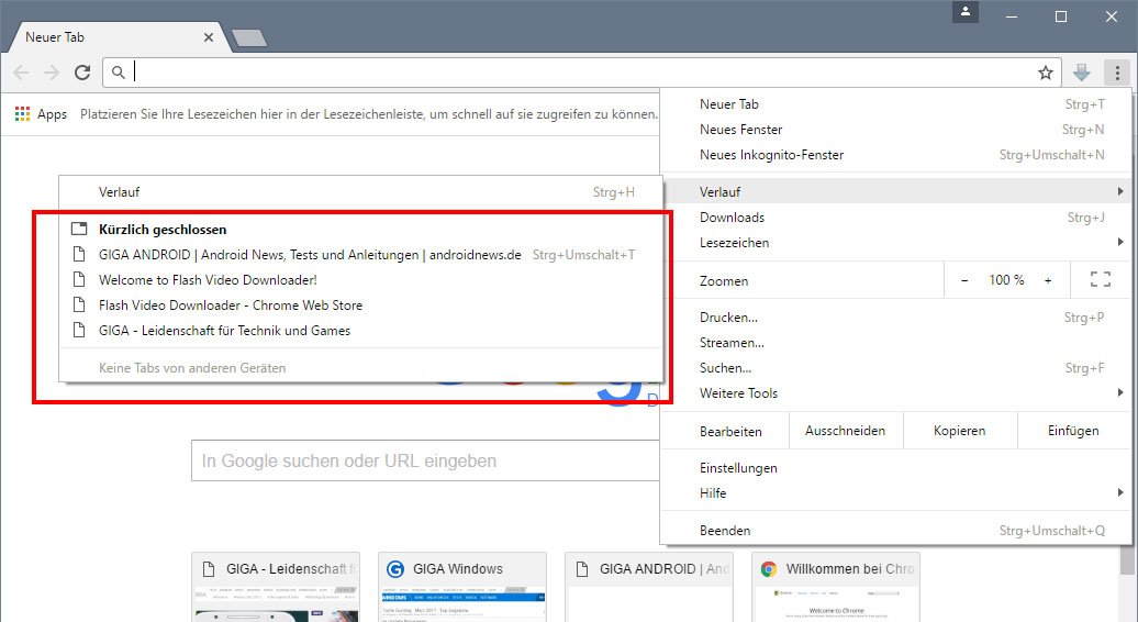 Kürzlich geschlossene Tabs löschen in Chrome so geht