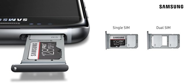 Das Samsung Galaxy S8+ Duos kann entweder eine SD-Karte und eine SIM oder zwei SIM-Karten nutzen. Bildquelle: Samsung