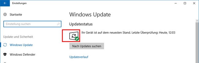 Das Symbol zeigt an, dass Windows 10 aktuell ist.