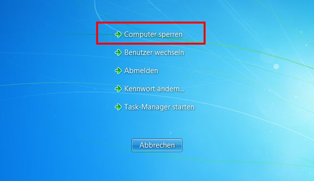 Hier könnt ihr den Computer auch sperren.