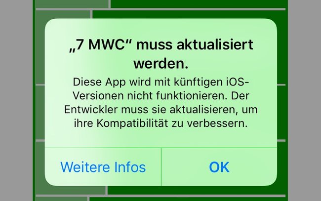 32-Bit-App: App muss aktualisiert werden.
