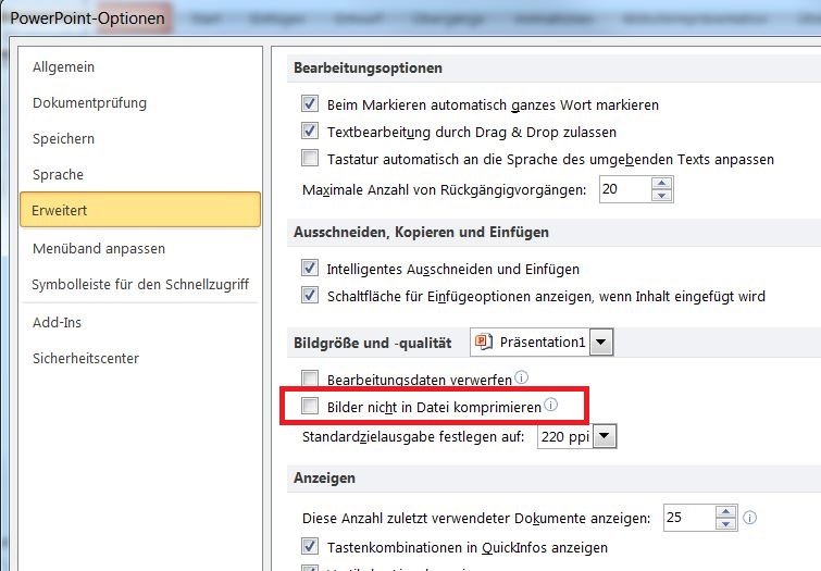 Microsoft Powerpoint Komprimieren Datei Und Bilder Anpassen