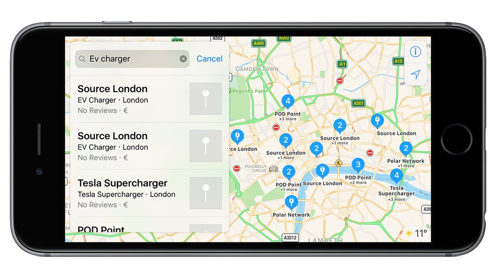 Apple Maps zeigt Ladestationen für Elektroautos in Europa