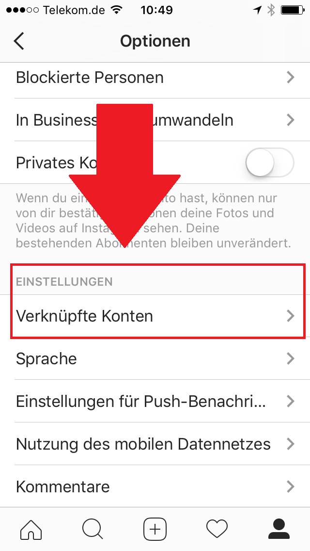 Instagram Bilder teilen Konto verknüpfen