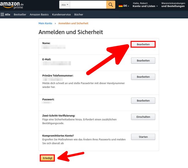 Hier ändert ihr euren Namen auf Amazon. (Bildquelle: GIGA)