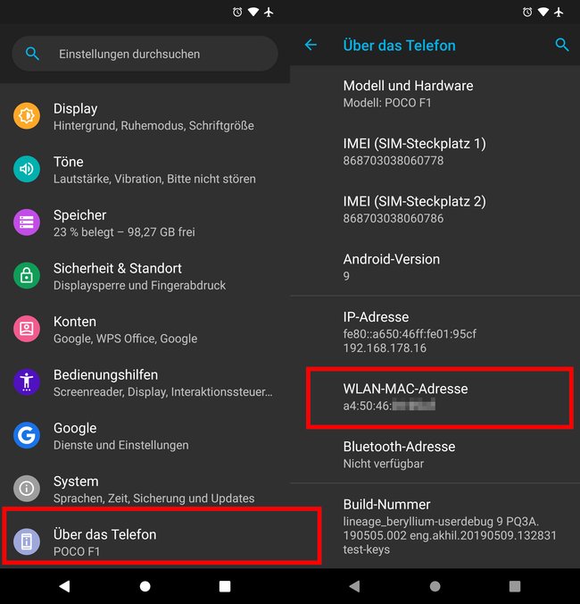 Android zeigt hier die MAC-Adresse an. Bild: GIGA