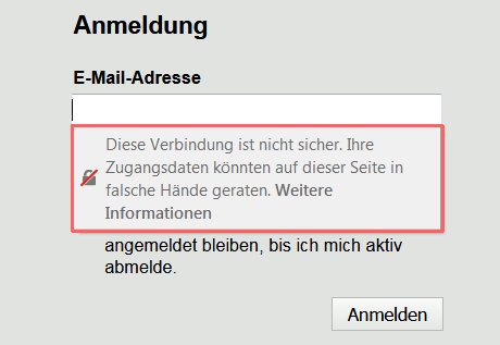 Firefox-Meldung bei Eingabefeldern: Die Verbindung ist nicht sicher.