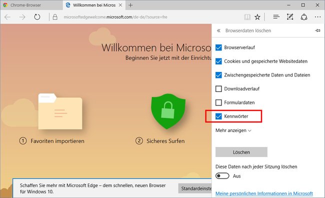 Hier löscht ihr eure gespeicherten Passwörter in Edge.