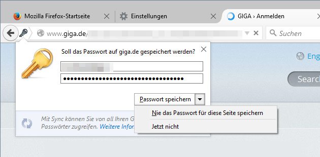 Diese Abfrage stellt Firefox standardmäßig, wenn ihr euch irgendwo einloggt.