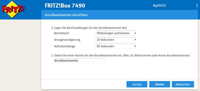 Hier konfiguriert ihr einen neuen Anrufbeantworter in der Fritzbox.