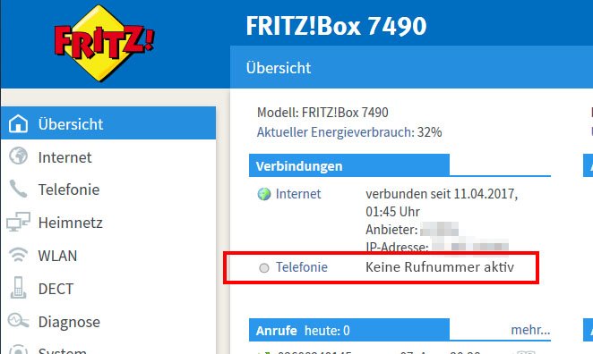 Fritz Box 7490 Telefonie Keine Rufnummern Aktiv