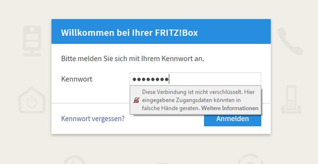 Beim Login auf die Fritzbox-Einstellungen aus dem eigenen Netzwerk, könnt ihr den Hinweis ignorieren.