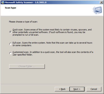 Microsoft Safety Scanner: Wählt den Quick Scan aus.