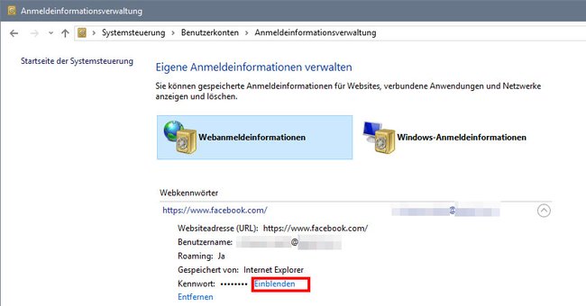 Windows: Klickt hier, um das gespeicherte Passwort des Internet Explorer anzuzeigen.