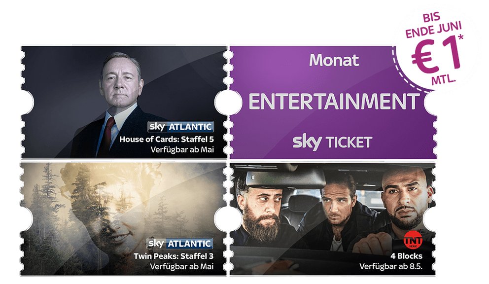 Sky Entertainment Ticket für 1 € im 1. Monat – monatlich kündbar