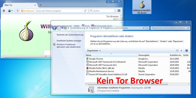 Der Tor Browser wird in der Liste der zu deinstallierbaren Programme nicht angezeigt.