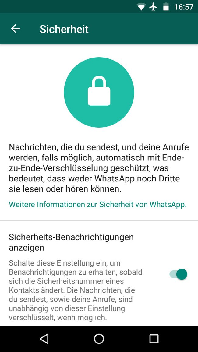 Die WhatsApp-Verschlüsselung ist aktiv.