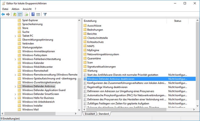 Hier deaktiviert ihr den „Windows Defender“. Bild: GIGA