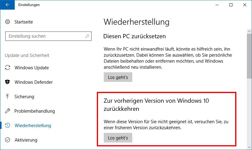 Windows 10 Update Die Vorherige Version Von Windows Wird Wiederhergestellt www.giga.de