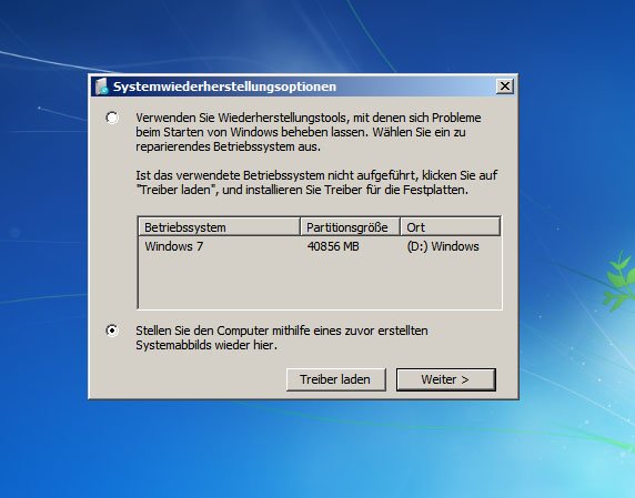 Wählt im Menü den unteren Punkt für die Systemwiederherstellung.