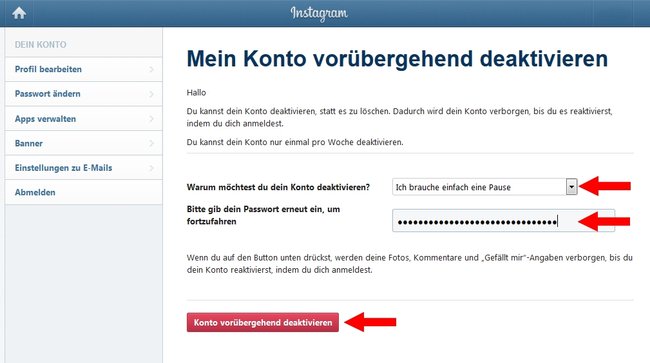 Instagram Account deaktivieren 2