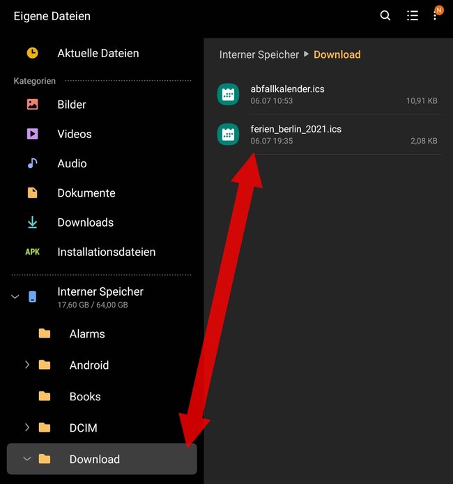 Samsung Kalender ICS-Datei Eigene Dateien