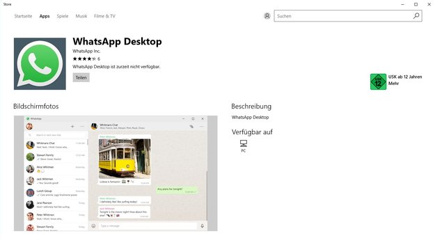 WhatsApp Desktop für Windows 10 ab sofort im Microsoft Store zum Download