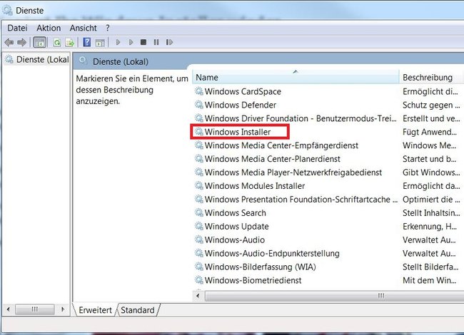 Klickt doppelt auf den Eintrag „Windows Installer“.