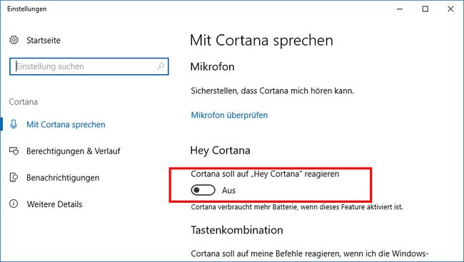 In den Windows-Einstellungen könnt ihr „Hey Cortana“ aktivieren.