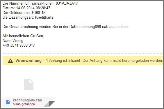 Wenn ihr Glück habt, wird der Virus in der E-Mail erkannt.