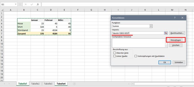 Die erste Tabelle ist ausgewählt, klickt nun auf den Hinzufügen-Button. (Bildquelle: GIGA)