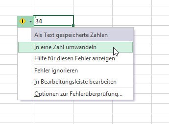 So konvertiert ihr als Text formatierte Zelle in eine Zahl.