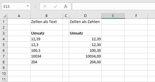 Text ist in Excel standardmäßig links-, Zahlen sind rechtsbündig.