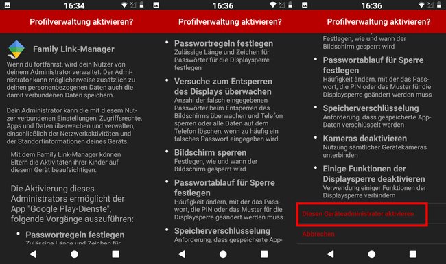 Kinder-Smartphone: Aktiviert den Geräteadministrator „Family Link-Manager“, damit die Eltern Jugendschutzeinstellungen vornehmen können. (Bildquelle: GIGA)