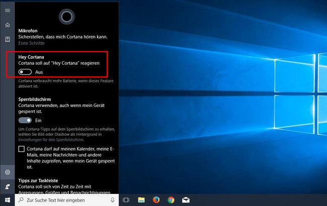 Hier aktiviert ihr die Funktion „Hey Cortana“.