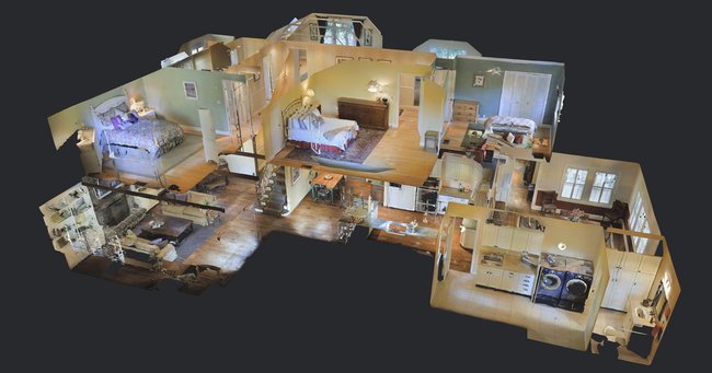 Alle Aufnahmen einer Immobilie ergeben ein 3D-Modell, das im „Puppenhaus-Modus“ betrachtet werden kann (Quelle: Hersteller)