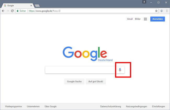 In Chrome könnt ihr „Okay Google“ über dieses Symbol starten.
