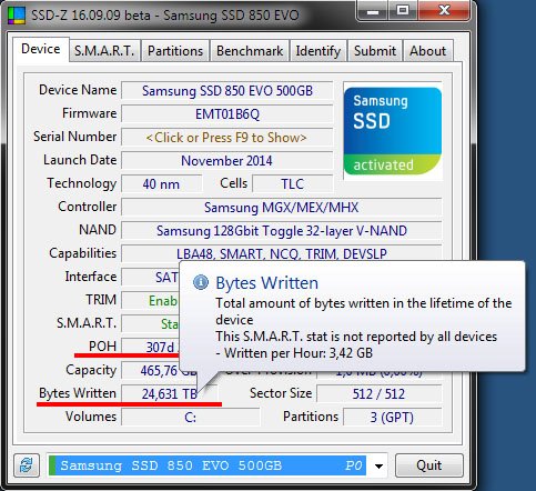 SSD-Z: 3,42 GB Schreibzyklen pro Stunde ist eine ganze Menge.